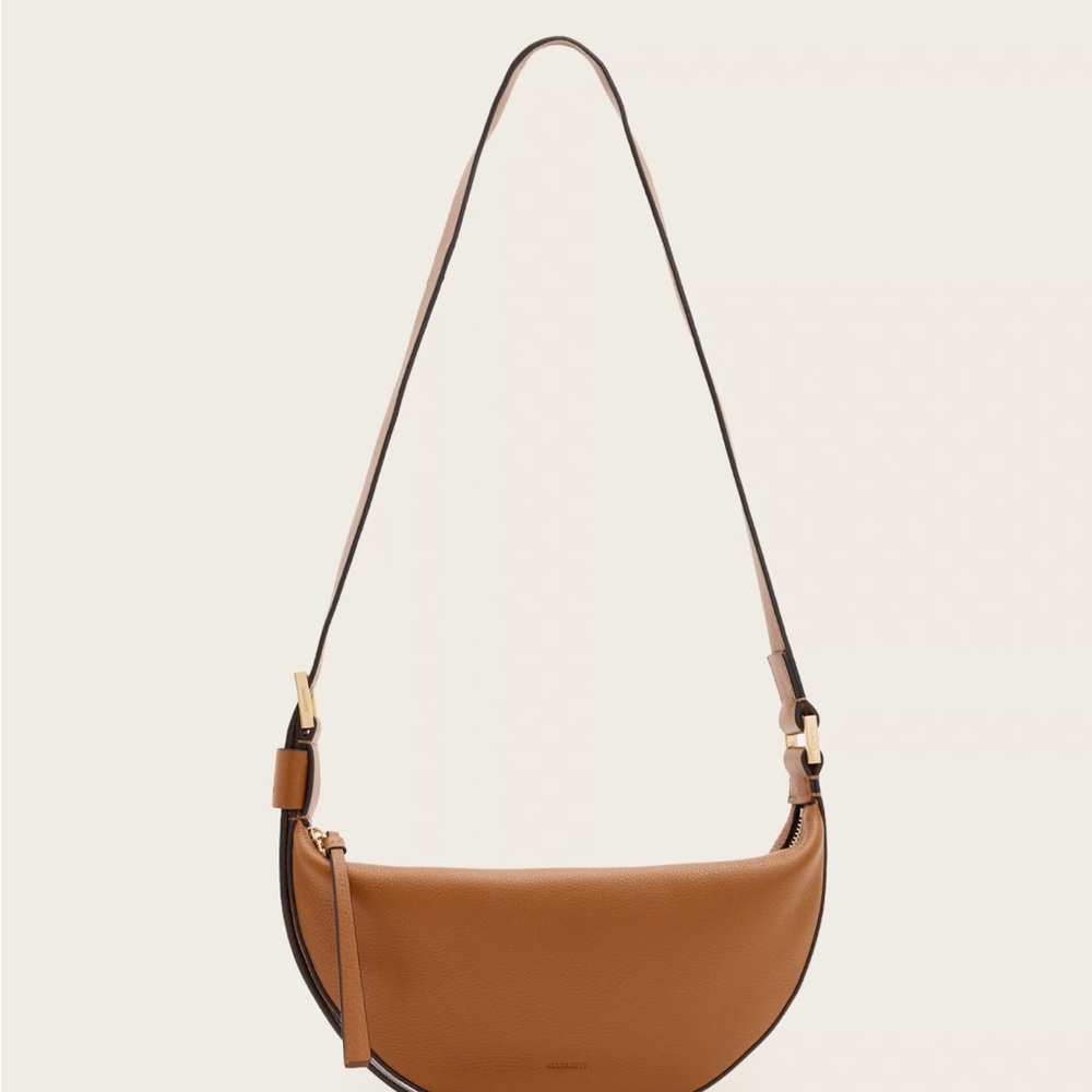 NWT AllSaints Half Moon Tan Sepia Brown Crossbody Bag